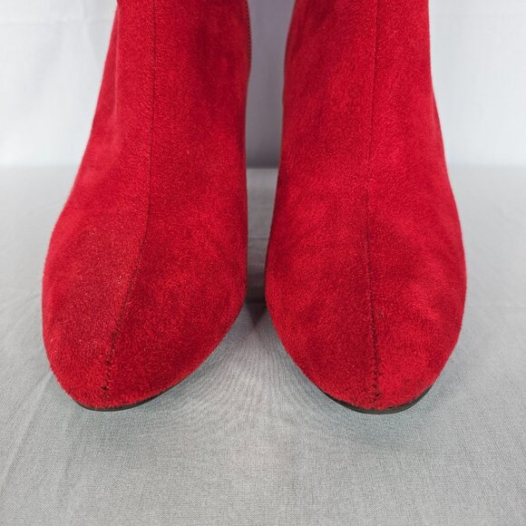 Red Velour Knee-High Women's Boots with Rose/Flower Accents, Size 6M - Picture 6 of 16